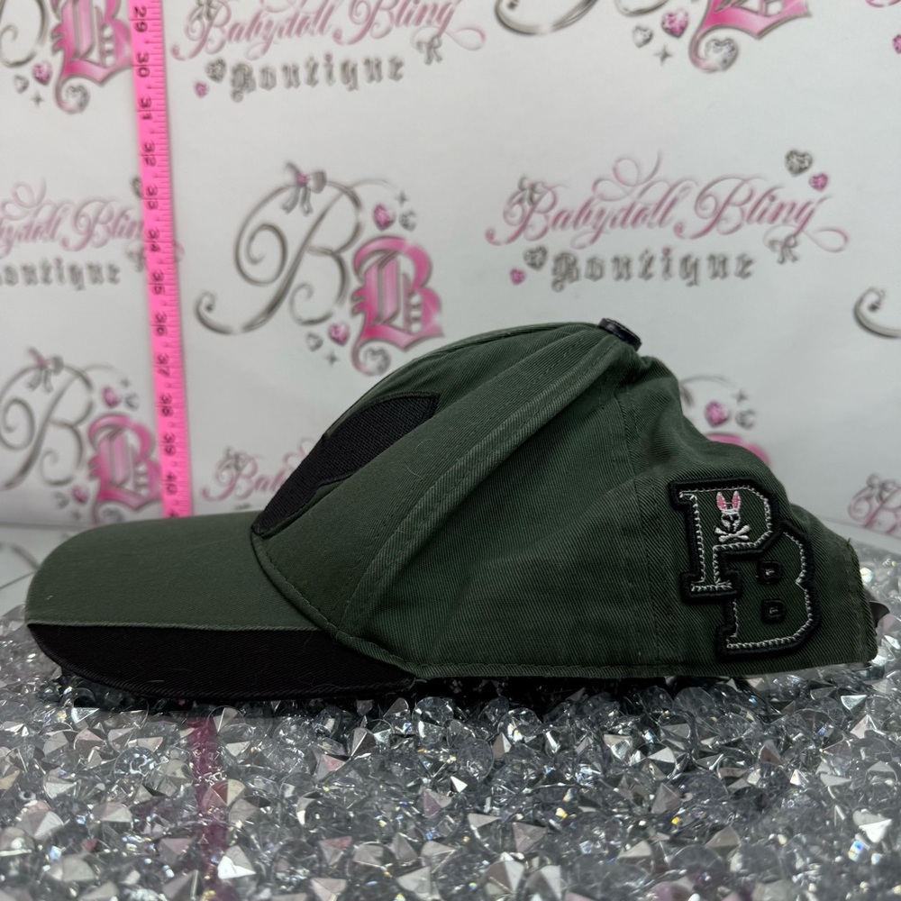 Psycho Bunny hat embroidered Olive Green & Black Logo Baseball Cap